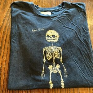 Gallery dept, navy blue “born to die“ skeleton T-shirt, size large